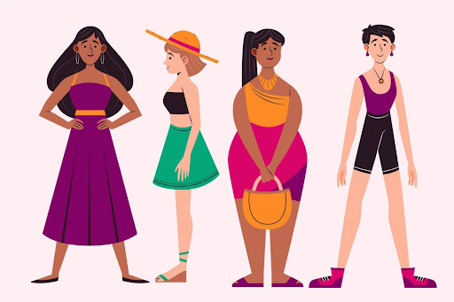 Loose-fitting clothes and straight dresses with no shape