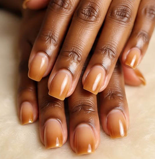 Yellow discolored thickened fingernails 