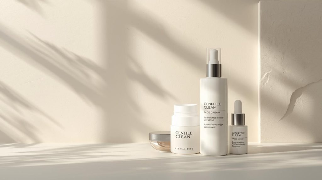 Anti-inflammatory skin care products displayed in a clean, minimal arrangement representing gentle and soothing skincare.
